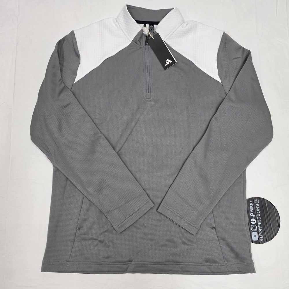 Adidas H532 Textured 1/4 Zip Pullover Grey White H51235 Men's Size Large